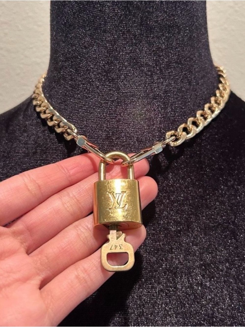 Louis Vuitton #347 Lock and Key Gold Chain